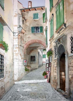 Zeitgenössisches Werk mit dem Titel « Ruelle à Rovinj (Croatie) », Erstellt von PATRICK LéAU