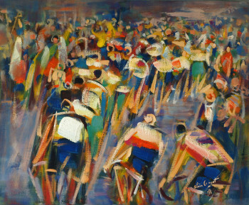 Zeitgenössisches Werk mit dem Titel « Le Tour de France sur les quais à Paimpol - 1996 », Erstellt von ALAIN LE NOST