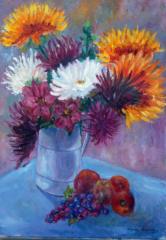 Zeitgenössisches Werk mit dem Titel « Dahlias, raisin etpommes », Erstellt von ARTOIS