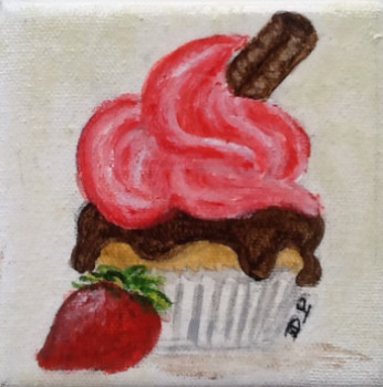 Zeitgenössisches Werk mit dem Titel « Gourmandises - série cupcake fraise et chocolat », Erstellt von PATRICIA DELEY