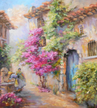 Zeitgenössisches Werk mit dem Titel « Ruelle aux Bougainvillées », Erstellt von FRAGAL