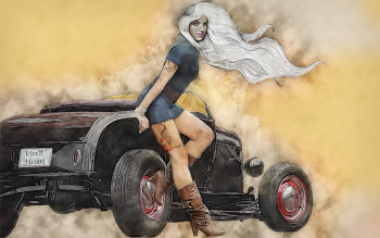 Zeitgenössisches Werk mit dem Titel « Pin up Hot rod », Erstellt von VINZDREAM2006