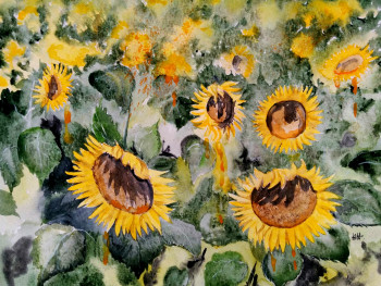 Zeitgenössisches Werk mit dem Titel « Fondu de tournesols », Erstellt von EWA REY