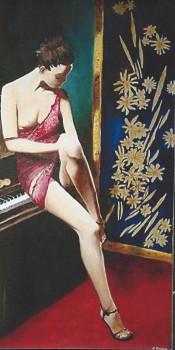 Zeitgenössisches Werk mit dem Titel « DAME AU PIANO », Erstellt von BARON