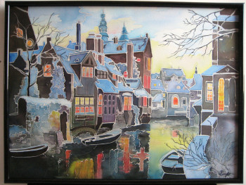 Zeitgenössisches Werk mit dem Titel « "Bruges sous la neige" », Erstellt von EKATERINA