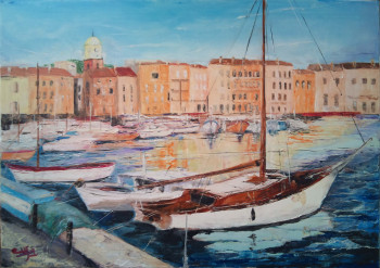 Zeitgenössisches Werk mit dem Titel « Le port de St. Tropez », Erstellt von JEAN MARIE SCHROETTER