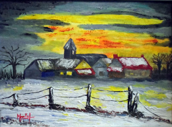 Zeitgenössisches Werk mit dem Titel « Village en hiver (2) », Erstellt von JACKY MONKA