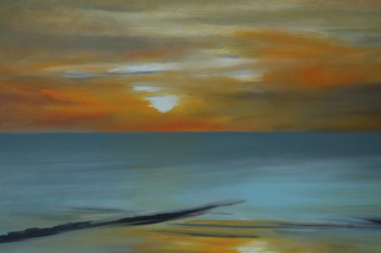 Zeitgenössisches Werk mit dem Titel « Westende 23 aôut 2008: mer du Nord , coucher de soleil », Erstellt von MARLEEN MELENS