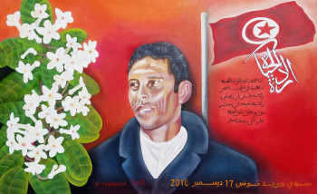 Zeitgenössisches Werk mit dem Titel « Hommage au martyre de la révolution Tunisienne : Mohamed BOUAZIZI (oeuvre N°2) », Erstellt von ABERNARDO