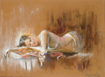 Zeitgenössisches Werk mit dem Titel « "Le lit de printemps", d'après Nathalie Picoulet (pastel) », Erstellt von NICOLE COUSSEAU