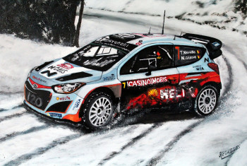 Zeitgenössisches Werk mit dem Titel « Monte Carlo 2015- HYUNDAI I 20 WRC- THIERRY NEUVILLE- NICOLAS GILSOUL », Erstellt von ALAIN PINEDE