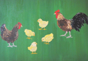 Zeitgenössisches Werk mit dem Titel « Gallo e gallina in famiglia », Erstellt von CHIMAIRA