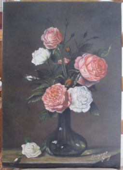 Zeitgenössisches Werk mit dem Titel « Roses au vase noir », Erstellt von GUY AUGUET