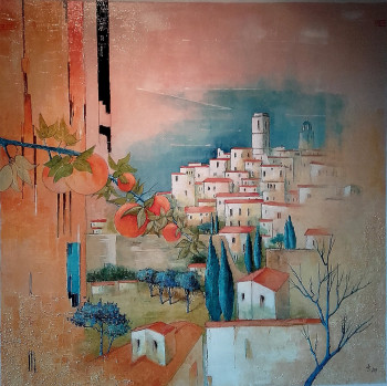 Zeitgenössisches Werk mit dem Titel « St Paul de Vence II », Erstellt von JAMES BURGEVIN