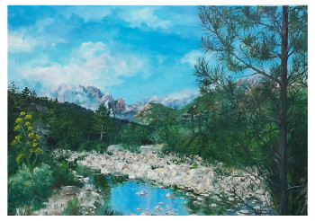 Zeitgenössisches Werk mit dem Titel « Aneth et point d'eau (Aiguilles de Bavella - Corse) », Erstellt von NOëLLE HUIN