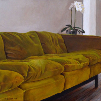 Zeitgenössisches Werk mit dem Titel « Intérieur N°66 The Green Sofa N°2 », Erstellt von PATRICE LANNOY