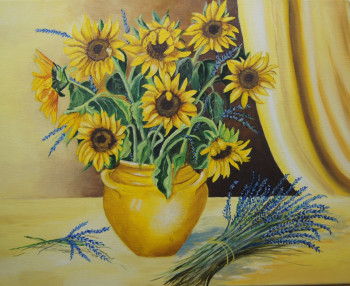 Zeitgenössisches Werk mit dem Titel « Tournesol dans vase », Erstellt von BOUTIN