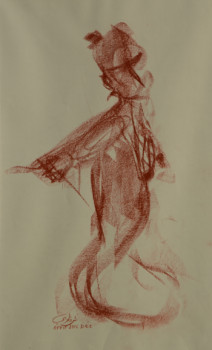 Zeitgenössisches Werk mit dem Titel « Femme assise (croquis à la sanguine) 2 », Erstellt von AFFIF CHERFAOUI