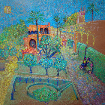 Zeitgenössisches Werk mit dem Titel « le jardin d'alcazar sevile », Erstellt von EMRIK