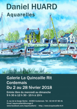 Zeitgenössisches Werk mit dem Titel « Galerie "La Quincaille Rit" (affiche février 2018)  », Erstellt von DANIEL HUARD