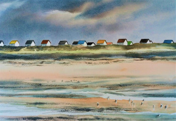 Zeitgenössisches Werk mit dem Titel « Cabines de plage Gouville », Erstellt von VAL.H