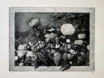 Zeitgenössisches Werk mit dem Titel « Nocturne aux hortensias », Erstellt von JYCé