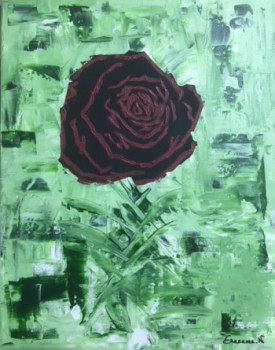 Zeitgenössisches Werk mit dem Titel « Rose noir rouge fond vert  », Erstellt von ERACAMA