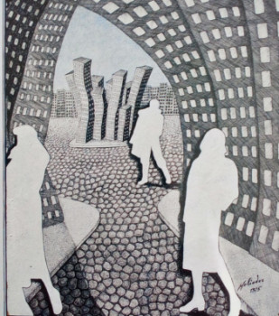 Zeitgenössisches Werk mit dem Titel « Bâtiments modernes  (style  personnel  1975 ) », Erstellt von HELIODOR