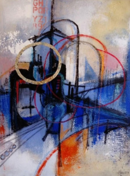 Zeitgenössisches Werk mit dem Titel « COMPOSITION BLEUE 1 », Erstellt von MIREILLE MAURY