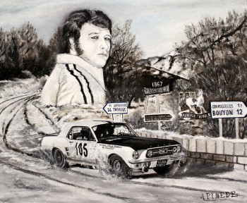 Zeitgenössisches Werk mit dem Titel « Monte Carlo 1967 - Ford Mustang - Henri Chemin Johnny Hallyday », Erstellt von ALAIN PINEDE