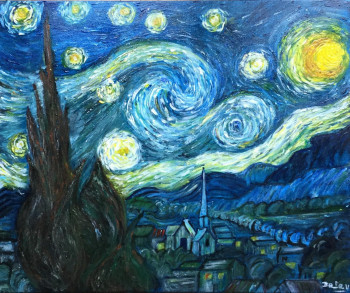 Zeitgenössisches Werk mit dem Titel « La nuit étoilée d après Vincent Van Gogh », Erstellt von PATRICIA DELEY