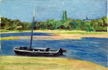 Zeitgenössisches Werk mit dem Titel « Bord de Loire avec bateau », Erstellt von BARTLET-DROUZY