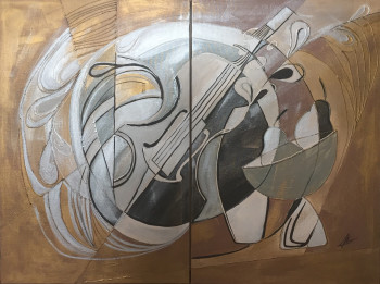 Zeitgenössisches Werk mit dem Titel « «Joyeux violoniste» 2 toiles, 40:50cm », Erstellt von AMART