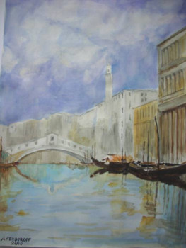 Zeitgenössisches Werk mit dem Titel « Le Pont du Rialto.   aquarelle », Erstellt von ANDRé FEODOROFF