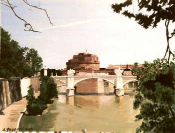 Zeitgenössisches Werk mit dem Titel « San Angelo, Rome.   acrylique », Erstellt von ANDRé FEODOROFF