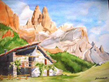 Zeitgenössisches Werk mit dem Titel « Dolomites 2.   aquarelle », Erstellt von ANDRé FEODOROFF