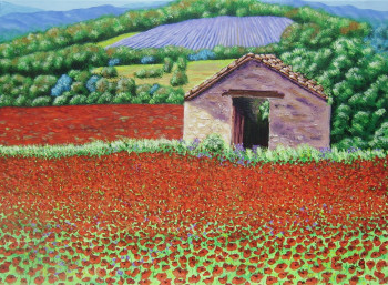 Zeitgenössisches Werk mit dem Titel « Champs de coquelicots au petit matin », Erstellt von BRUNO LEMASSON