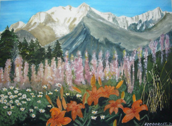 Zeitgenössisches Werk mit dem Titel « Montagne en fleur », Erstellt von ANDRé FEODOROFF