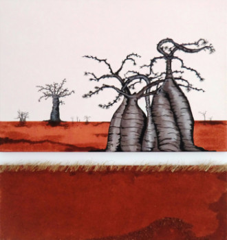 Zeitgenössisches Werk mit dem Titel « Baobabs en terre rouge  », Erstellt von MILEG