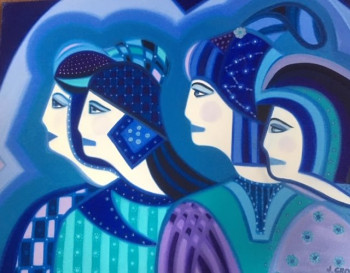 Zeitgenössisches Werk mit dem Titel « Ladies in blue », Erstellt von JACQUELINE GROUT