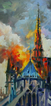 Zeitgenössisches Werk mit dem Titel « Notre Dame de Paris  en flamme », Erstellt von ARNOULD   -