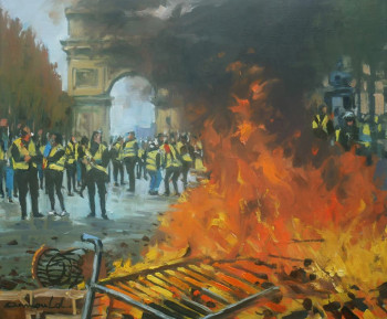 Zeitgenössisches Werk mit dem Titel « Gilets jaunes à Paris », Erstellt von ARNOULD   -