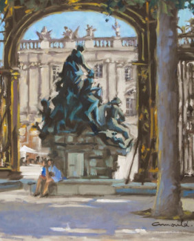 Zeitgenössisches Werk mit dem Titel « Contre jour sur la place Stanislas à Nancy Huile sur Toile  », Erstellt von ARNOULD   -