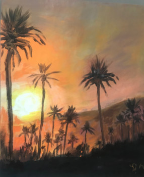 Zeitgenössisches Werk mit dem Titel « PALMERAIE MARRAKECH COUCHE DE SOLEIL », Erstellt von AGNES VERSATI