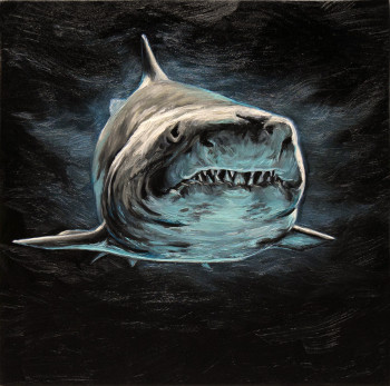 Zeitgenössisches Werk mit dem Titel « White Shark - 40 x 40 cm , ready to hang, photorealism / realism / wild / », Erstellt von ELENA DMITRENKO