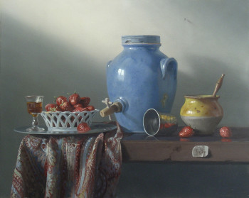 Zeitgenössisches Werk mit dem Titel « Vinaigrier,fraises & timbale », Erstellt von RASèR