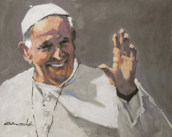 Zeitgenössisches Werk mit dem Titel « Le Pape François  (huile sur carton 41 x 33) », Erstellt von ARNOULD   -