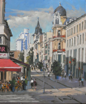 Zeitgenössisches Werk mit dem Titel « Rue Saint Georges à Nancy (huile sur toile 55 x46) », Erstellt von ARNOULD   -