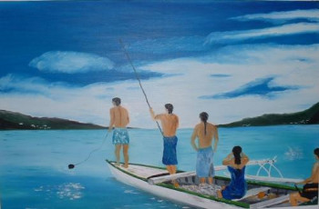 Zeitgenössisches Werk mit dem Titel « pêche aux cailloux à Tahiti », Erstellt von QUEM