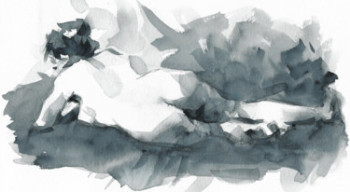 Zeitgenössisches Werk mit dem Titel « Aquarelle monochrome  Payne' sgray   24 x19 2 », Erstellt von ARNOULD   -